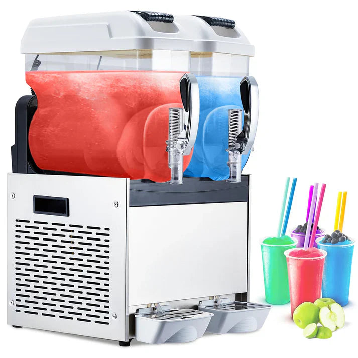 Garvee Commercial Slushy Machine 24L Double Tank , 700 Watts Rapid Refrigeration & Blending , Stainless Steel & PC , Easy Maintenance & Considerate Features , Restaurants Cafes Bars