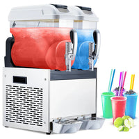 Garvee Commercial Slushy Machine 24L Double Tank , 700 Watts Rapid Refrigeration & Blending , Stainless Steel & PC , Easy Maintenance & Considerate Features , Restaurants Cafes Bars