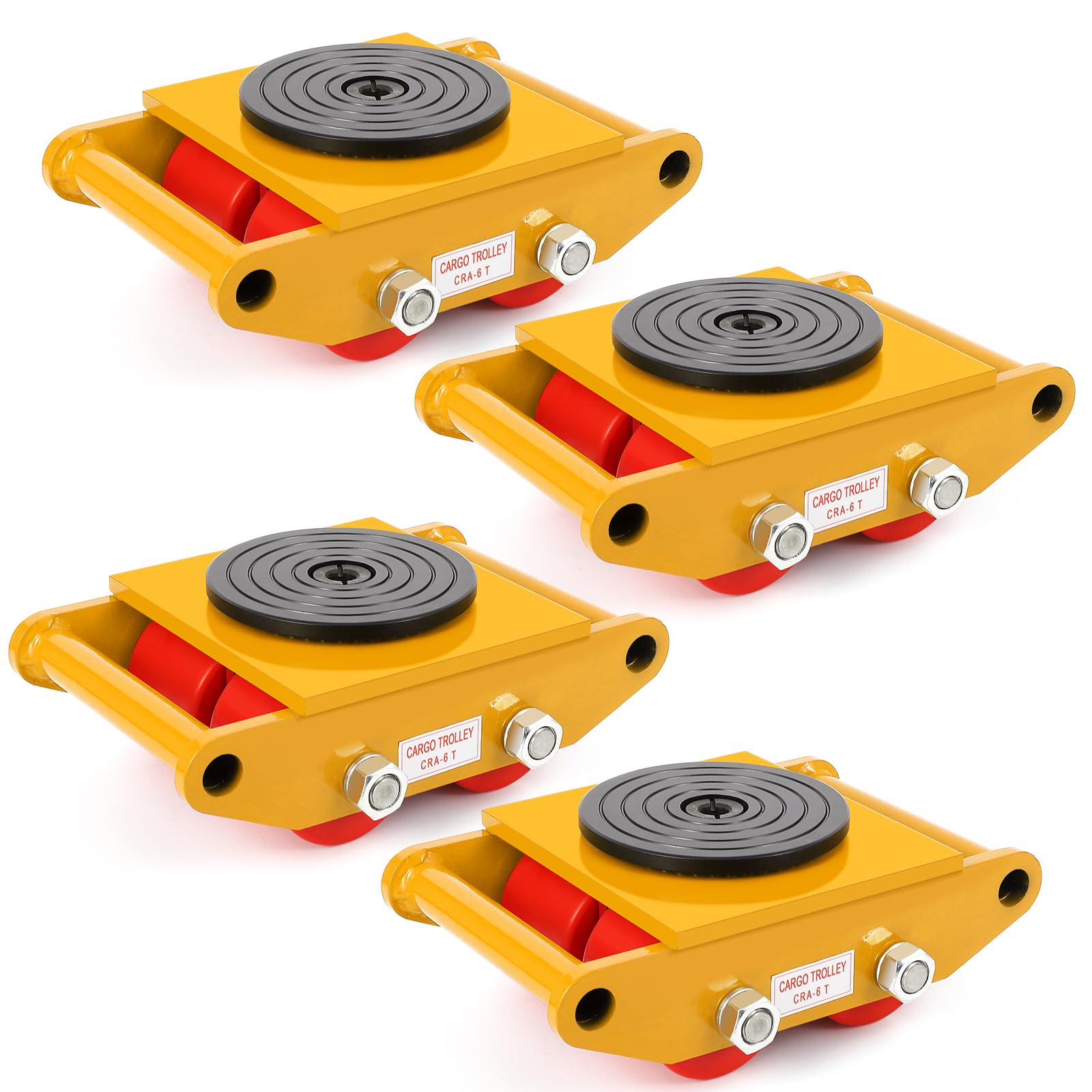 Garvee Industrial Machinery Dolly 6 Ton Capacity Heavy Duty Carbon Steel 360° Rotation Anti-Skid Cover 4 PU Wheels for Workshops Warehouses