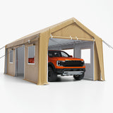 Garvee 10'x20' Heavy Duty Carport with Roll-Up Ventilated Windows & Doors, Height Adjustable Portable Garage for Car, Truck, Boat, Party, Yellow - Yellow