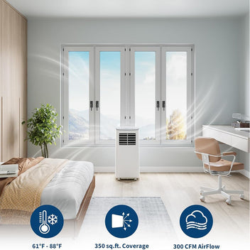 Garvee 8000 BTU Portable Air Conditioner, 3-in-1 Dehumidifier Fan, 24h Timer, Cools 350 Sq Ft, Remote Control, Efficient Cooling for Bedroom Home White