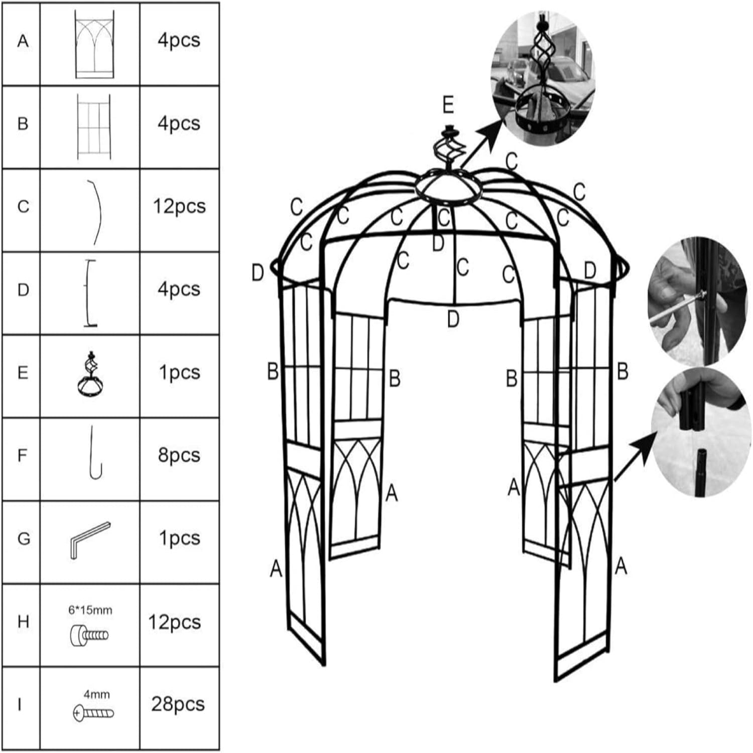 Garvee 8.8 FT Birdcage Garden Arch Metal Arbor Rust-Resistant Reinforced Steel Elegant Climbing Flower Support Patio Backyard Wedding