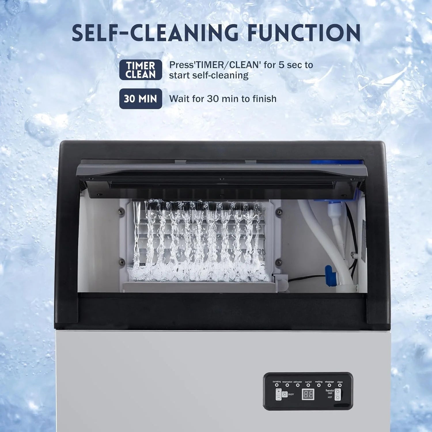 Garvee Ice Maker, 155 Lbs/24H, 33 Lbs Storage, Stainless Steel, LED Display, Undercounter, Freestanding for Bars, Cafes, Businesses