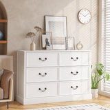 Garvee Farmhouse 6 Drawers Dresser for Bedroom, Wood Dresser Chest of Drawers Organizer Storage, Rustic Tall Dresser Chest of Drawer for Living Room, Closet, Hallway Children's Room, White - White+brown