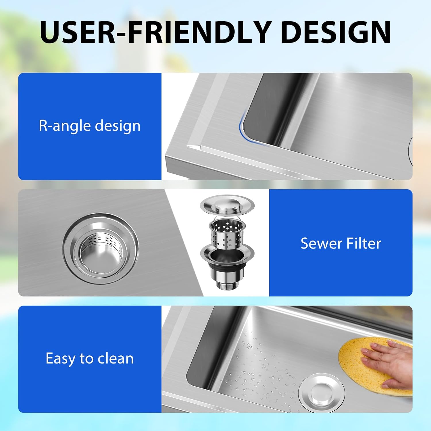 Garvee Utility Sink,24"D x 28"W x 40"H Independent Sink Without Faucet,Adjustable Support Feet,Stainless Steel Sink with Hot & Cold Hoses,Stainless Steel Sink Suitable For Kitchen And Restaurant Use