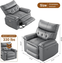 Garvee Power Recliner Rocker Swivel Chair with Heat & Massage – Electric PU Leather Glider, Tall Back, Padded Seat, USB Port, Lift Assist for Living Room, Bedroom, Nursery – Gray