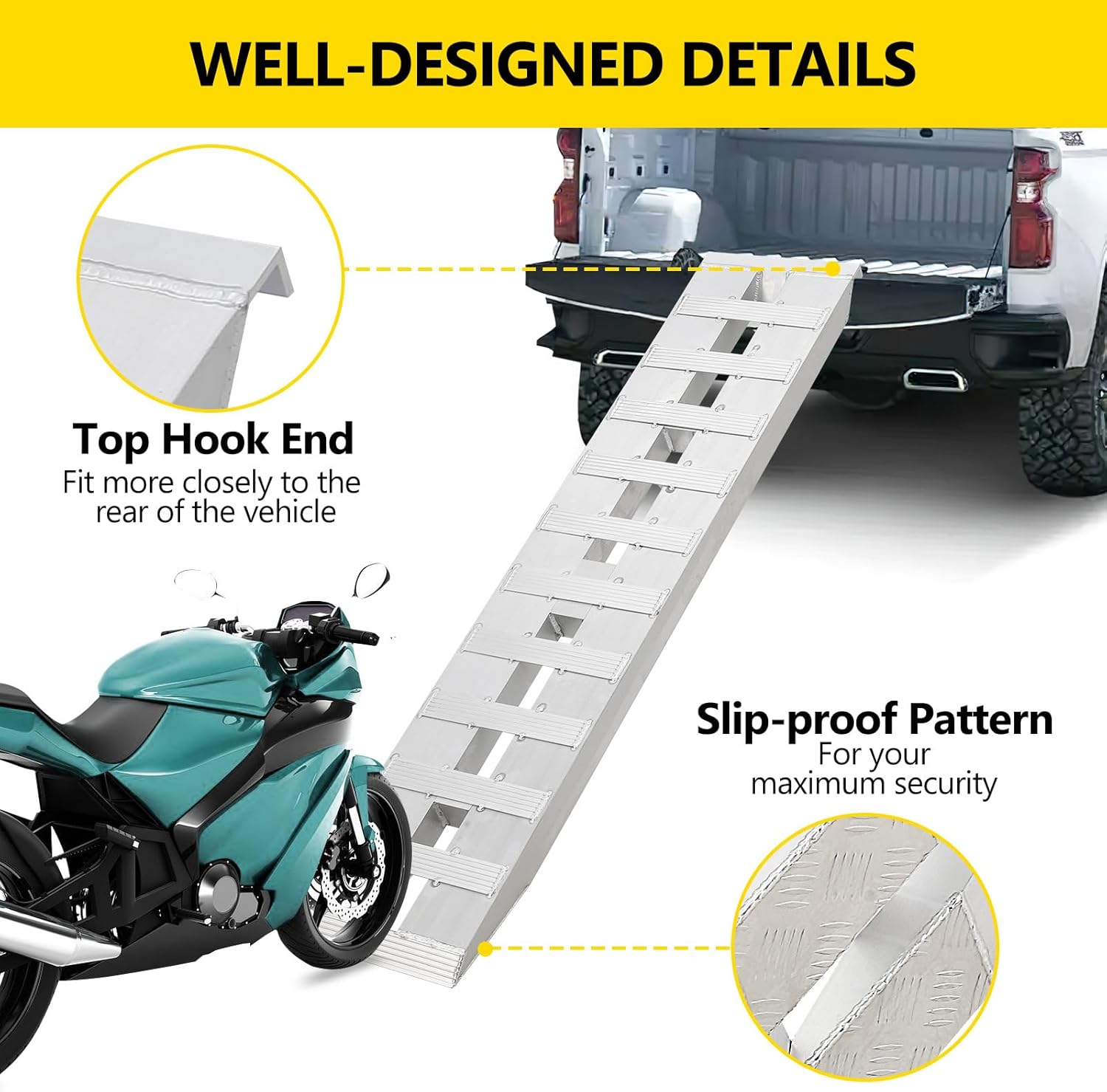 Garvee Aluminum Car Ramps 2-Pack Heavy-Duty Vehicle Ramps 6800 Lbs Capacity 72x15 in Silver