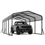 Garvee 12' × 20' Metal Carport, Galvanized Steel Roof Outdoor Shelter with Powder-Coated Frame, Anchors & 6 Support Rods, Dark Grey - Grey