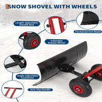 Garvee Snow Shovel 29x14 in Heavy Duty Metal 5-Position Angled Blade Adjustable Handle Wheels for Driveway Sidewalk Winter Use