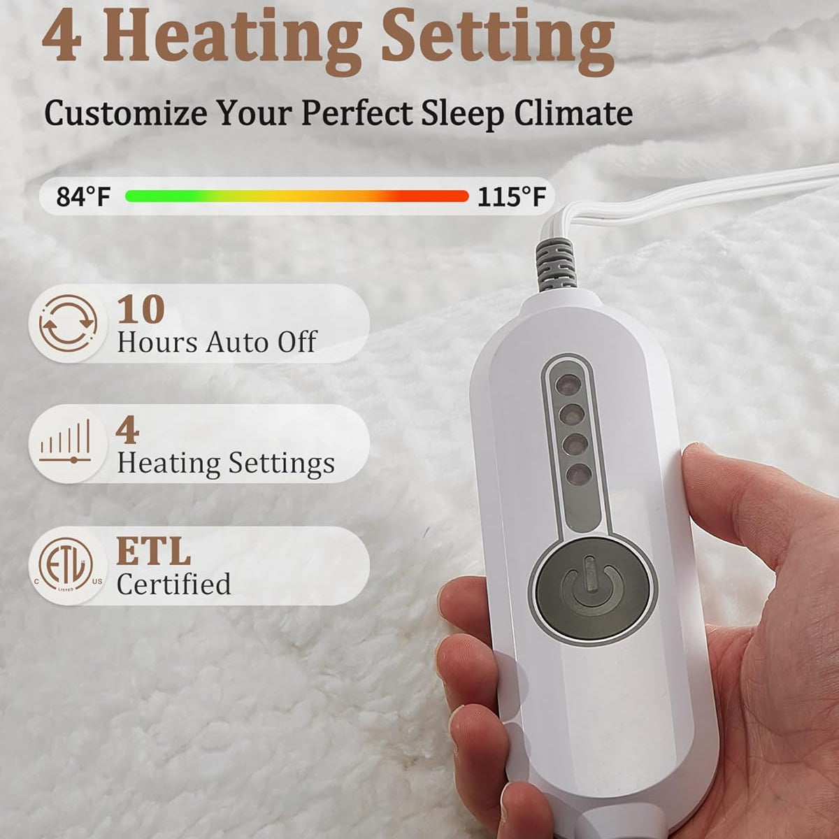 Garvee Electric Heated Throw Blanket, Waffle Textured Heating Blanket, Plush Flannel & Sherpa for Sofa, 4 Heat Levels, 4-Hour Auto Shut Off, Machine Washable, 50" x 60", White