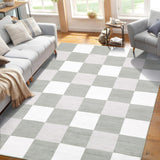 Garvee Area Rugs for Living Room, Washable 5x7 Area Rugs Ultra-Thin Foldable, Modern Print Decorative Plaid Rugs for Bedroom Dining Room, Grey & White - Gray