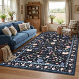 Garvee 5x7 Washable Non-Slip Rug Vintage Floral Area Rug for Living Room Nursery Playroom Office Dark Blue - Dark Blue