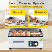 Garvee 14-Inch Commercial Electric Grill 1500 Watts Non-Stick Stainless Steel Adjustable Temp 122°F-572°F for Home & Restaurant(WITH PLUG)