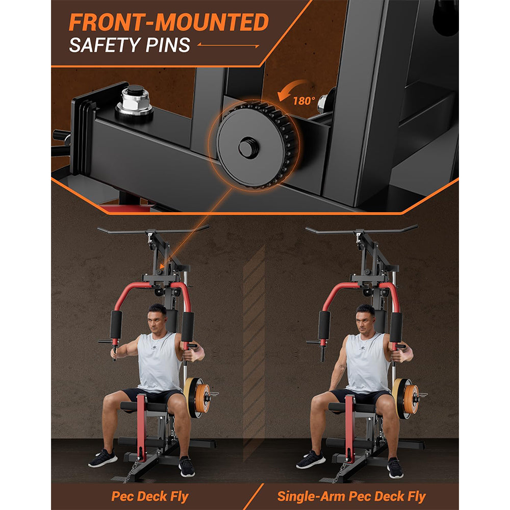 GARVEE Home Gym Machine, Multifunctional Full Body Workout Equipment with Pulley System,Leg Press Support for Strength Training, Workout Station Suit for 1“&2” Holes of Weight Plates (Not Includ), Red&Black