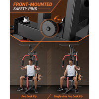 GARVEE Home Gym Machine, Multifunctional Full Body Workout Equipment with Pulley System,Leg Press Support for Strength Training, Workout Station Suit for 1“&2” Holes of Weight Plates (Not Includ), Red&Black