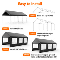 Garvee 10' X 20' Heavy-Duty Portable Garage - Galvanized Steel Frame, All-Season UV/Water Resistant Shelter with Ventilated Roll-Up Windows (Grey)