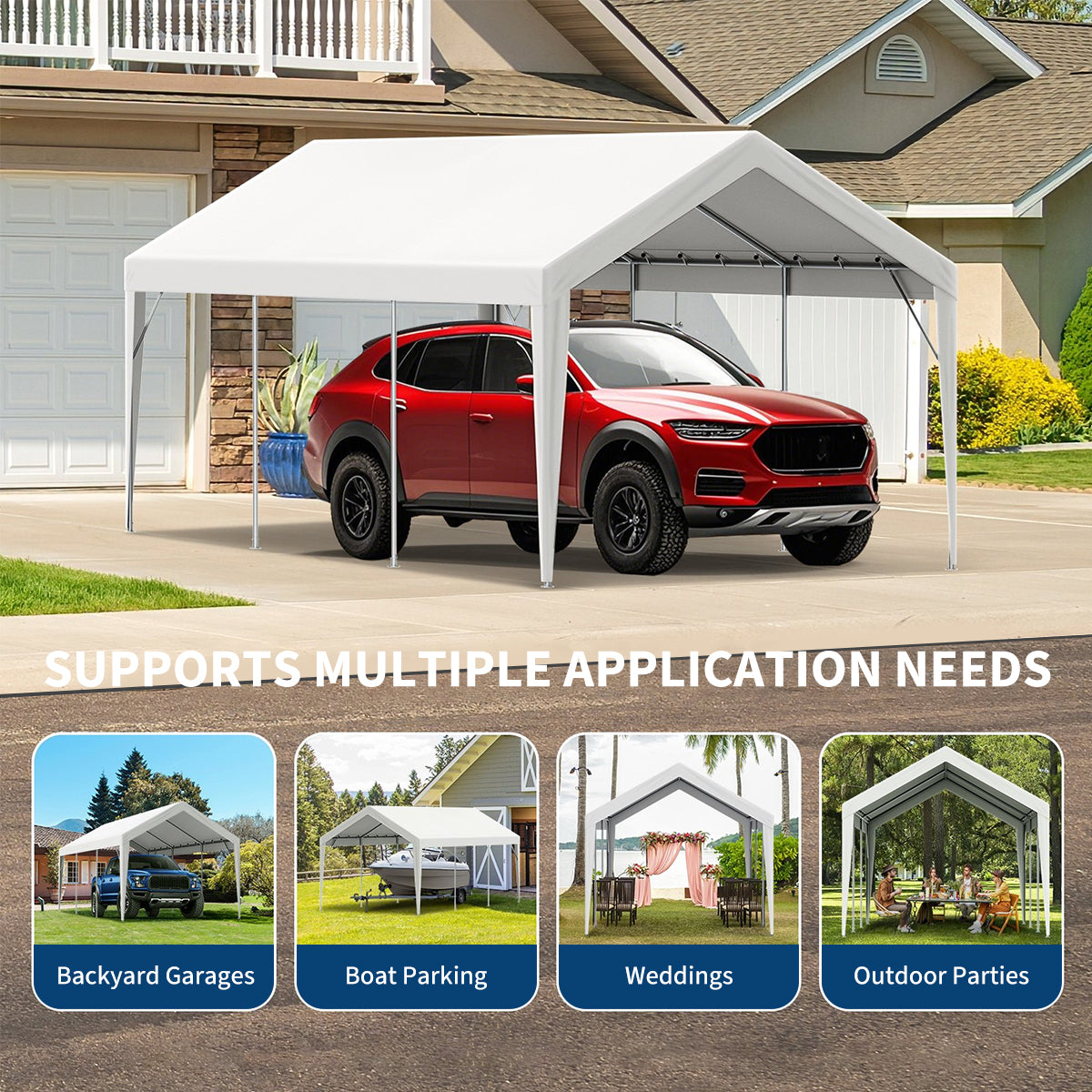 Garvee 10'x20' Heavy-Duty Carport Replacement Cover Waterproof UV Protected Top for Garage Tent Shelter White (Frame Not Included)