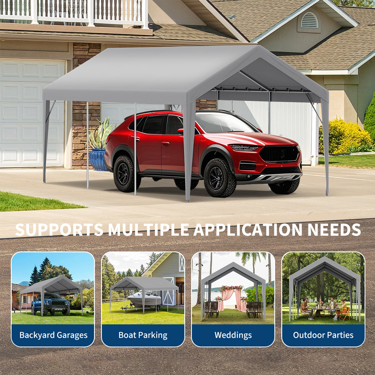 Garvee 13'x20' 200G Heavy-Duty Carport Replacement Cover Waterproof UV Protected for Garage Outdoor Shelter Grey (Frame Not Included)