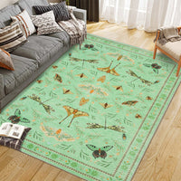Garvee 8' x 10' Botanical Insect Area Rug, Washable Non-Slip Soft Low-Pile Moth, Butterfly & Dragonfly Rug for Living Room & Dining Room, Light Green