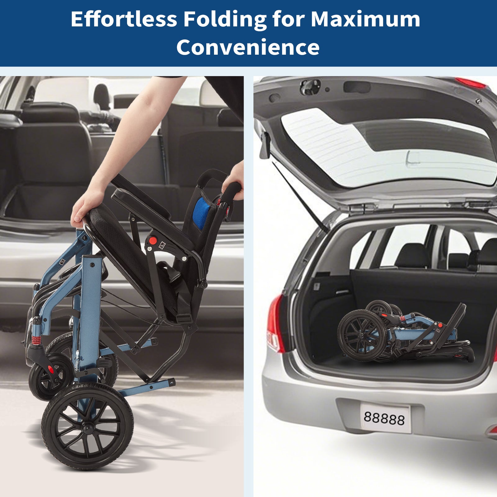 Garvee Portable Folding Wheelchair, Travel Wheelchair with handbrake, Ultra-Light Wheelchair for The Elderly and Children(16in Seat Width 8in PVC Rear Whee)