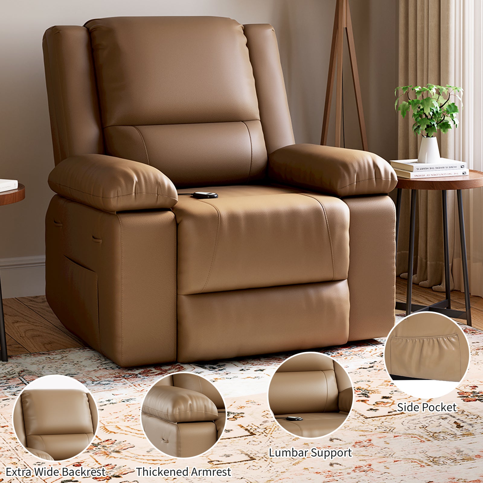 Garvee PU Leather Power Lift Recliner Chair with Massage and Heat, 8-Point Vibration, Adjustable Back and Leg Support, Electric Lift Chair Designed for Mobility Aid Elderly Relaxation, Tan