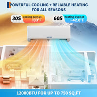 Garvee 12000 BTU Mini Split Air Conditioner with Heat Pump – 18.5 SEER2 – Ductless – WiFi Smart Control – Alexa Compatible – Low Noise – Cools & Heats up to 750 Sq.ft – 208-230V – US Standard