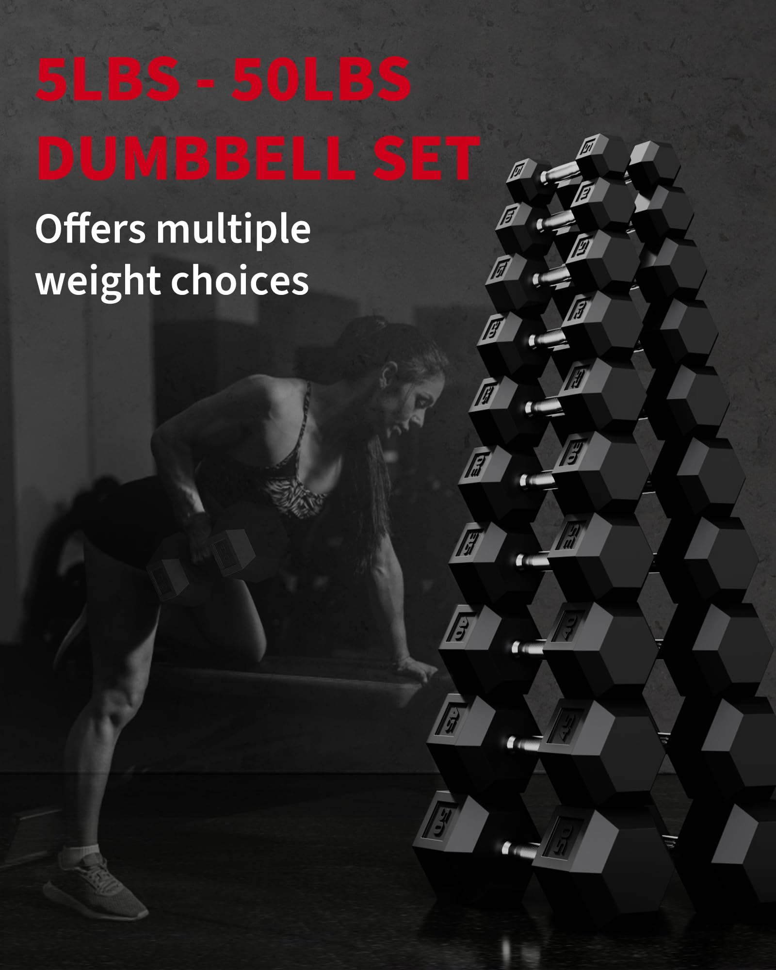 Garvee 50 LB Hex Dumbbell Set of 2 with Cast Iron Core, Rubber Encased Coating and Textured Carbon Steel Handle for Home Gym Strength Training