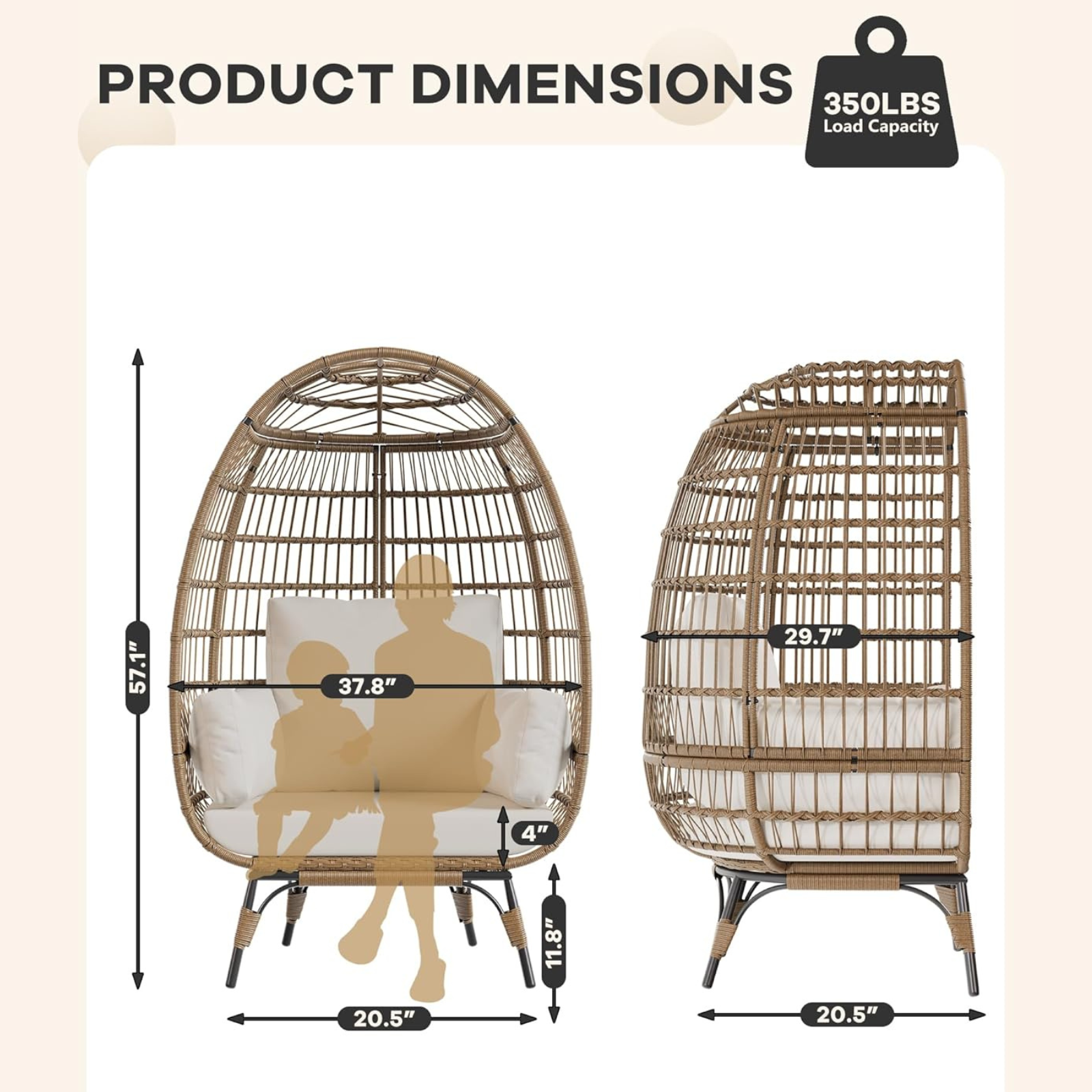 Garvee Wicker Egg Chair, Egg Basket Lounge Chair with Thick Cushion, Egg Shaped Seat with Metal Stand for Indoor Outdoor Patio Porch Backyard, Off-white