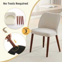 Garvee Set of 2 Mid Century Modern Linen Dining Chairs with Wood Legs for Dining Room, White