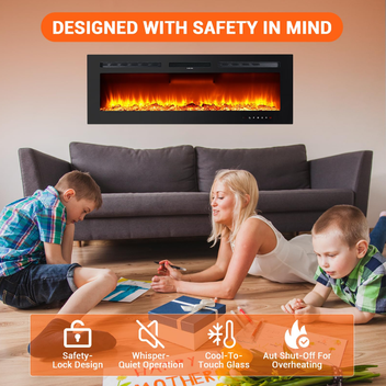 Garvee 68 Inch Electric Fireplace Wall Mounted & Recessed Ultra-Thin 4.2" Linear Heater 750W/1500W 12-Color Flames Log & Crystal Remote Control Living Room