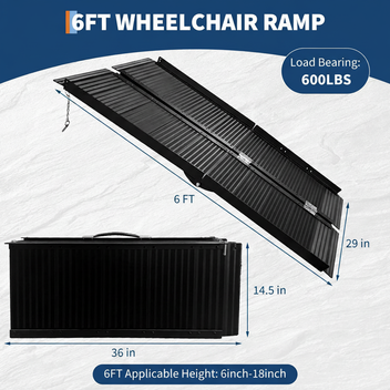 Garvee 6' Portable Wheelchair Ramp, 600 lb Folding Aluminum Ramp for Home Steps, Stairs & Doorways, Black