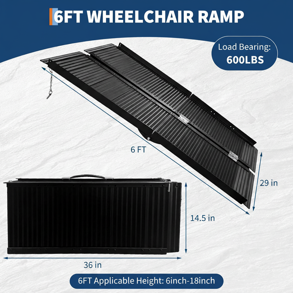 Garvee 6' Portable Wheelchair Ramp, 600 lb Folding Aluminum Ramp for Home Steps, Stairs & Doorways, Black