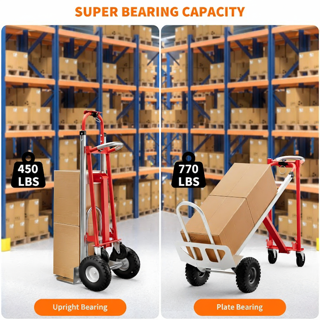 Garvee 3 In 1 Dolly Cart with Wheels 770Lbs Capacity Heavy Duty Folding Hand Truck Durable Frame Smooth-Rolling Wheels Home Office Warehouse