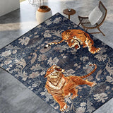 Garvee Bedroom Rug Washable Area Rug Non Slip Low Pile Boho Floral Carpet Navy 9x12ft Soft Velvety Fabric - Navy Blue
