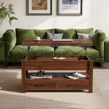 Garvee Coffee Table Lift Top, Multi-Function Convertible Coffee Table with Drawers and Hidden Compartment, Converts to Dining Table for Living Room, Home Office, Brown