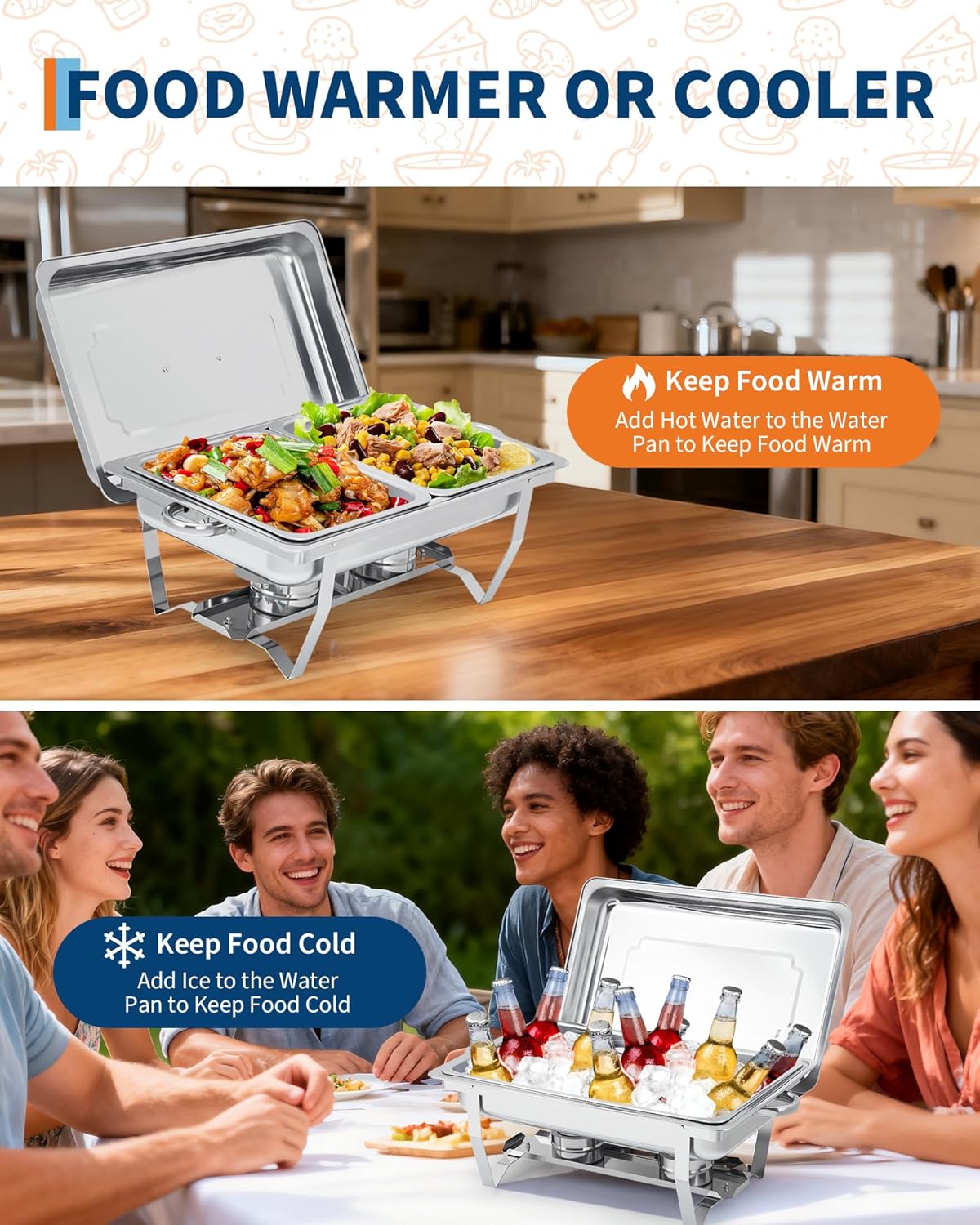 Garvee 4-Pack Stainless Steel Chafing Dish Buffet Set - 8QT Large Square Food Warmer for Catering, Weddings & Home Parties, Silver, 24.4x14x12 Inches