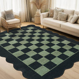 Garvee Area Rugs 8x10 Washable Modern Scalloped Rug Non Slip Low Pile Carpet Black Green for Living Room Bedroom Nursery Office Dining Room - Black & Green