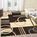Garvee Modern Brown 6x9 Washable Rug Abstract Circles Area Rug Non Slip Floor Carpet Contemporary Stain Resistant Rug Soft Rug Low Pile Accent Rug for Indoor Living Dining Room - Brown