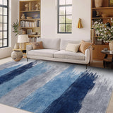 Garvee Washable Area Rugs Modern Print Distressed Indoor Rugs for Bedroom Living Room Low Pile Rubber Backing - Blue