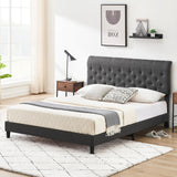 Garvee Upholstered Full Bed Frame with Adjustable Headboard, Linen Fabric, High Resilience Sponge, Button Tufted, No Box Spring, Dark Grey - Gray
