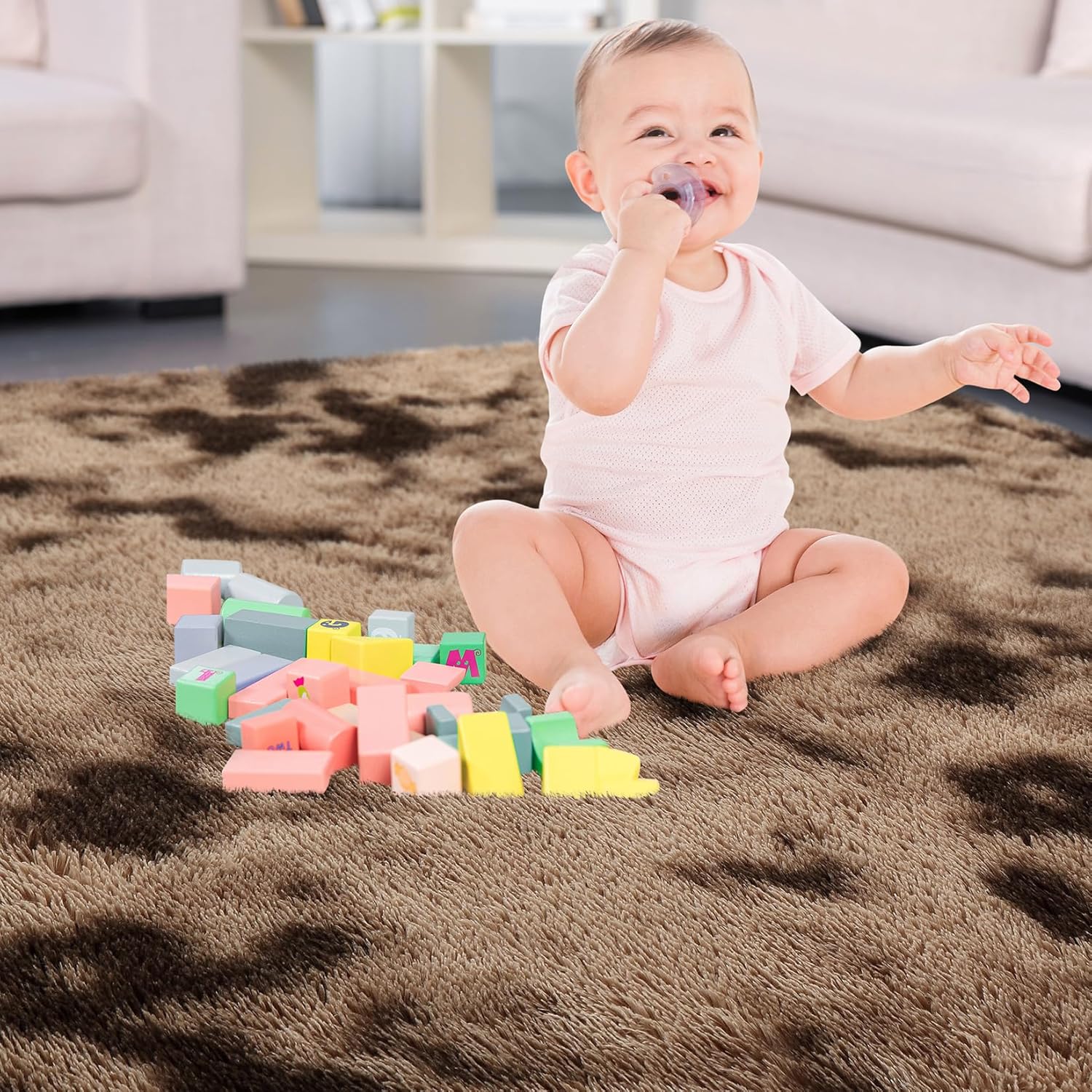 Garvee Fluffy & Sheepskin Brown & Khaki 5x8 Furry Shag Rug, Plush Non-Slip for Kids Nursery Dorm Bedroom Living Room