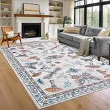 Garvee Washable Rug 9x12 Area Rugs for Living Room, Mushroom Insect for Bedroom, 9x12 Rug Non Slip Carpet With Rubber Back, Low Pile Stain Resistant Modern Carpet for Dining Room Dorm, Beige - Beige