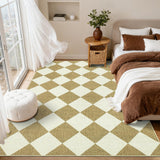 Garvee 3x5 Checkered Rug Brown Ultra Thin Non Slip Washable Minimalist Bedroom Floor Mat, Beige & Tan Checkered - Beige & Tan Checkered