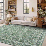 Garvee Washable Area Rug Soft Low Pile Vintage Distressed Indoor Carpet for Living Room Bedroom Dining Room Home Decor - Green