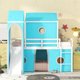 Garvee Bunk Bed House Shaped Loft Bedframe with Slide Tent Tower for Kids, Full Size, Blue - Blue