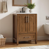 Garvee Modern 24" Wooden Freestanding Bathroom Vanity with 2 Doors and Drawer for Bathroom, Walnut - Walnut