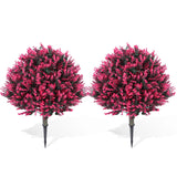 Garvee 2 Pack Artificial Red Flower Topiary Ball with Stake, UV Resistant Outdoor Decor, 15.7 Inch, Red - Rose