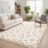Garvee Washable Area Rug 9x12 Vintage Floral Print Non Slip Soft Low Pile Beige for Nursery Bedroom Living Room Dining Office - Beige