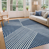 Garvee Living Room Area Rug 5x7 Washable Non Slip Indoor Modern Geometric Carpet Blue Ultra Thin - Blue