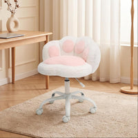 Garvee Cute Cat Paw Vanity Chair – Armless, Soft Cushion, Adjustable Height, Swivel Wheels, Soft Stuffed Fabric, Lumbar Support, Makeup or Office Stool, Color: White + Powder